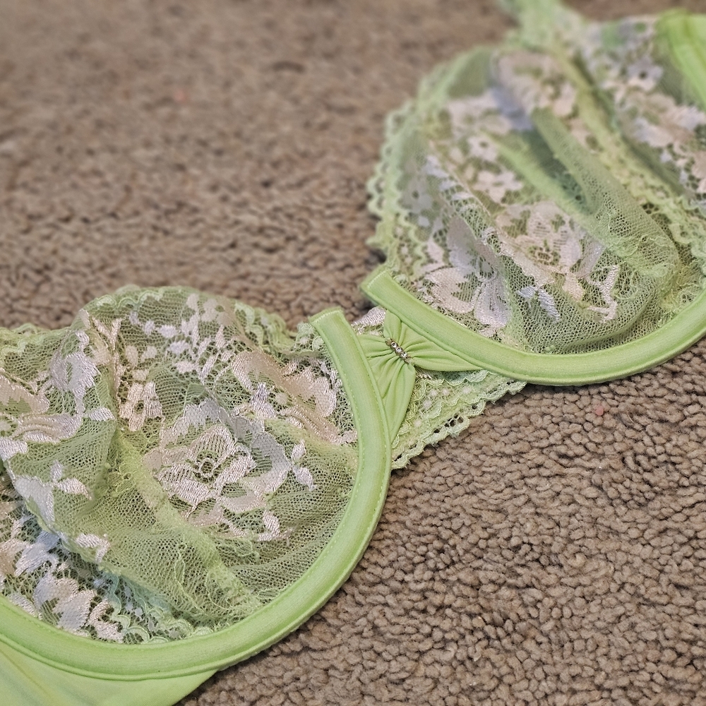 Victoria's Secret Mint Green and White Floral Lace Mesh Bra